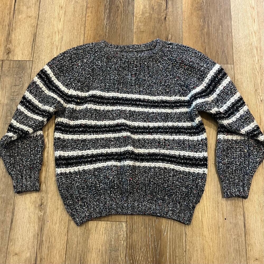 VTG 90s Concrete Chunky Knit Sweater Mens L Black Striped Wool Blend Grandpa Dad